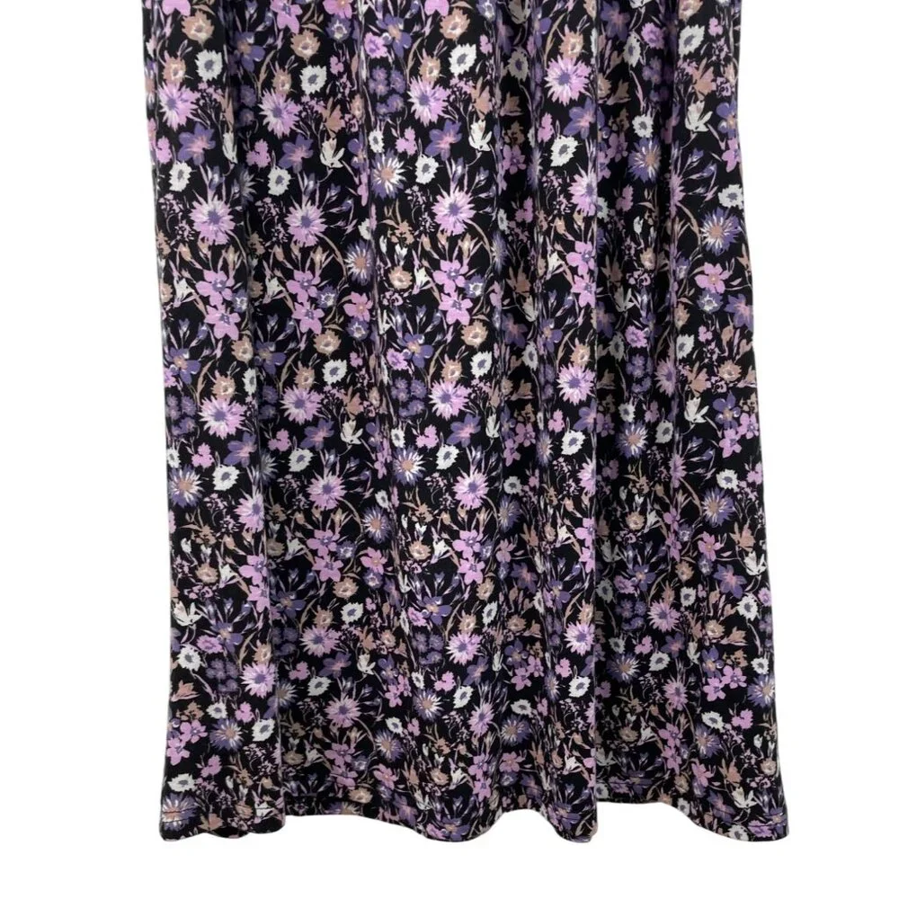 Yozly Womens Size Medium Black Purple Floral Tank Dress Pockets - Picture 4 of 11